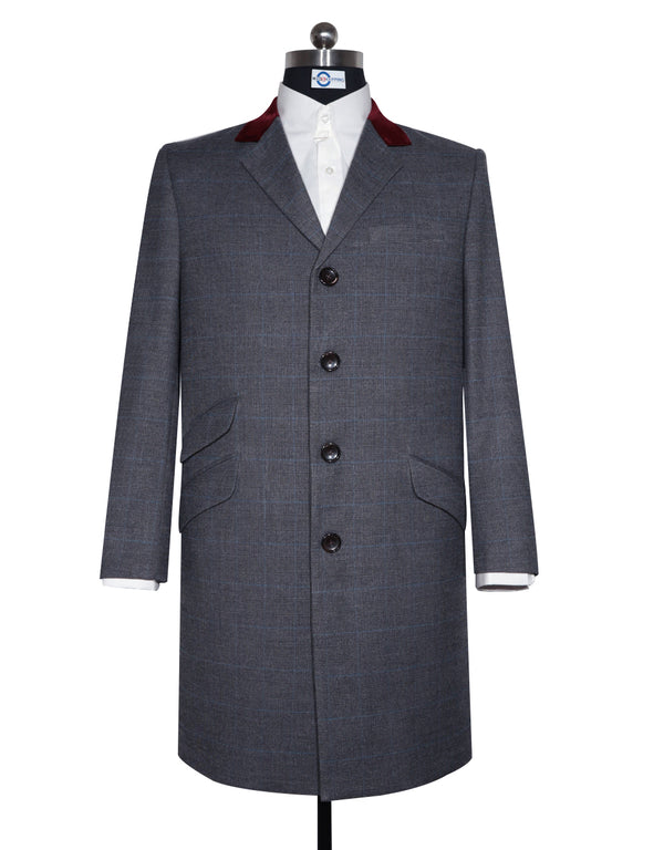 Long Overcoat | Charcoal Grey Prince of Wales Check Tweed Overcoat