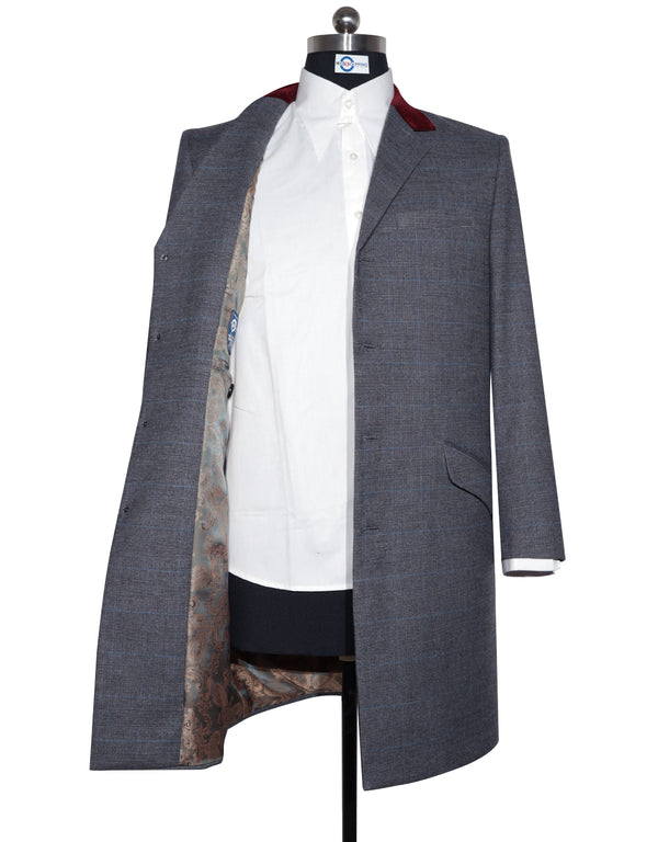 Long Overcoat | Charcoal Grey Prince of Wales Check Tweed Overcoat