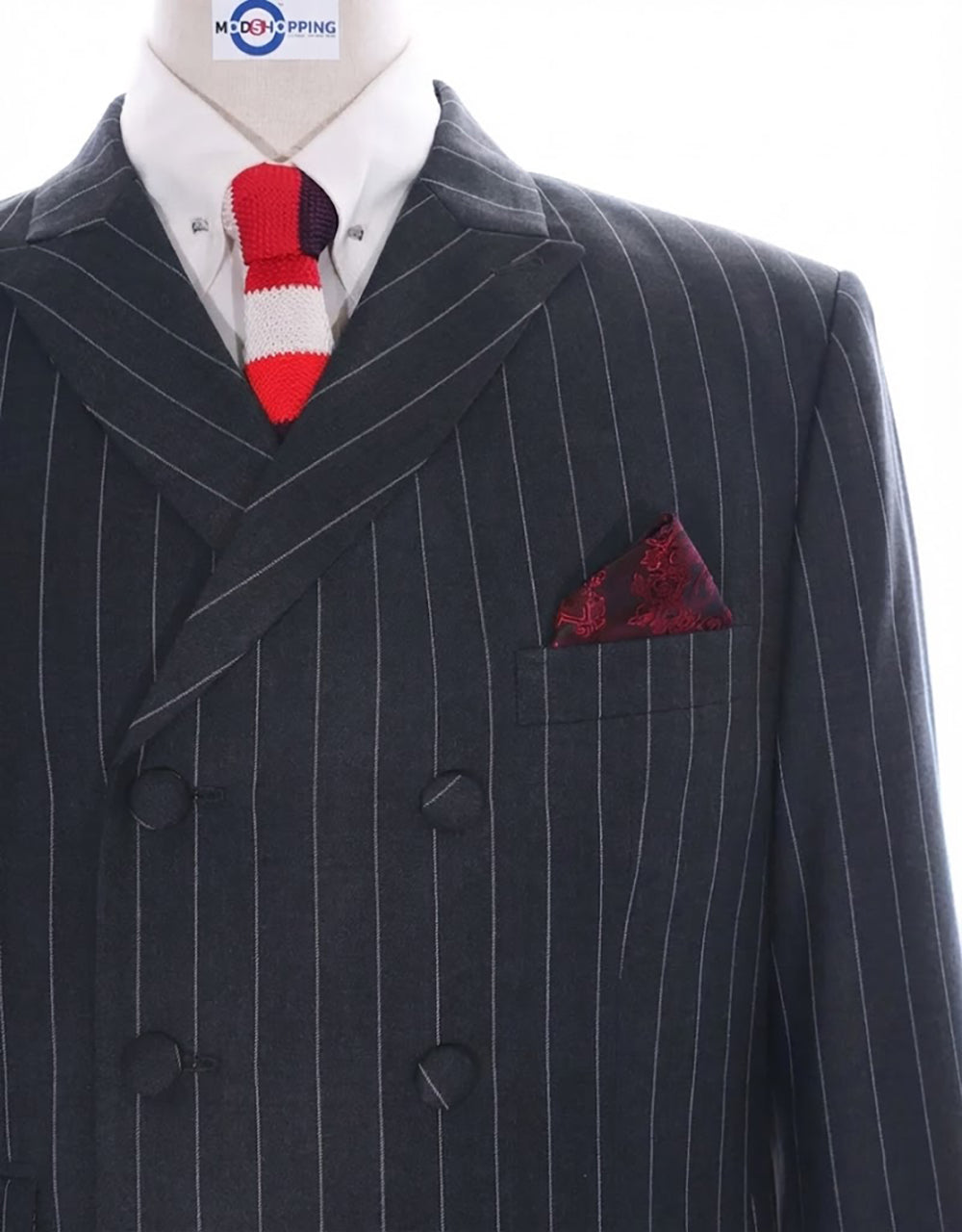 Charcoal Grey Striped Double Breasted Suit