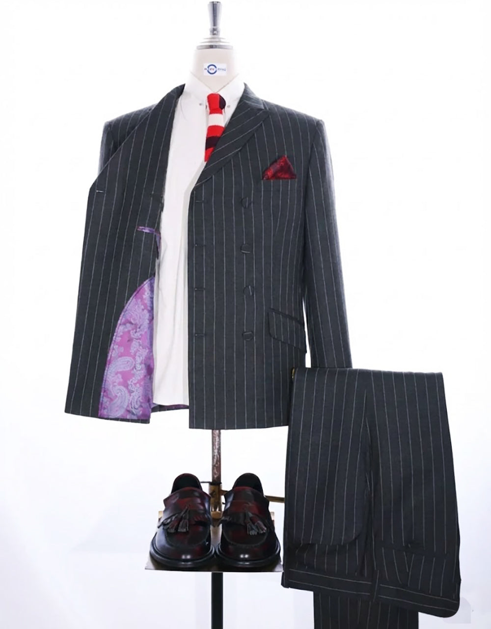 Charcoal Grey Striped Double Breasted Suit