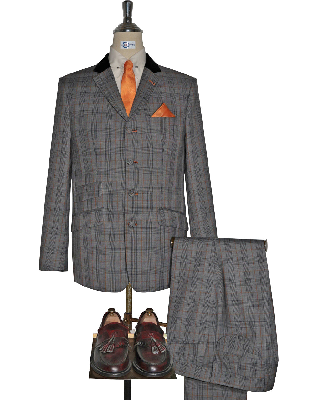 Grey & Burnt Orange Prince of Wales Suit