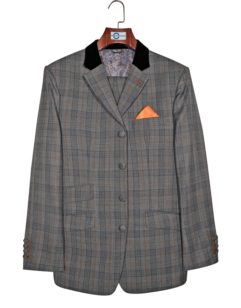 Grey & Burnt Orange Prince of Wales Suit