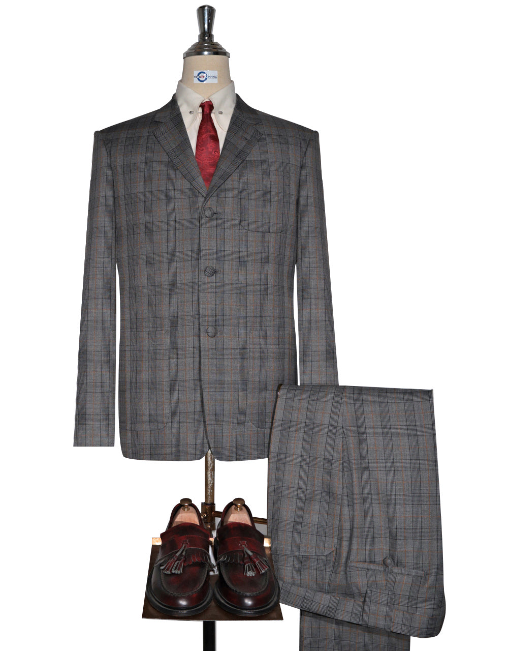 Grey & Burnt Orange Prince of Wales Check