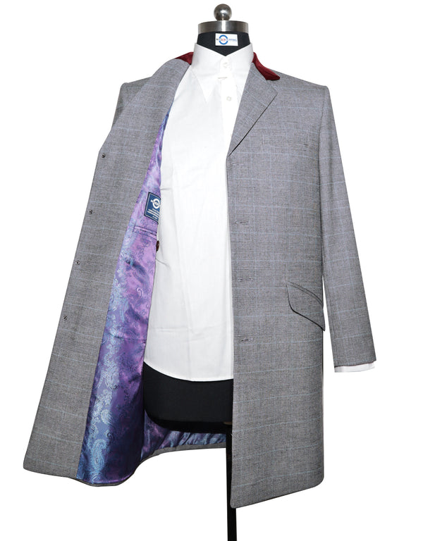 Long Overcoat | Light Grey Prince of Wales Check Tweed Overcoat