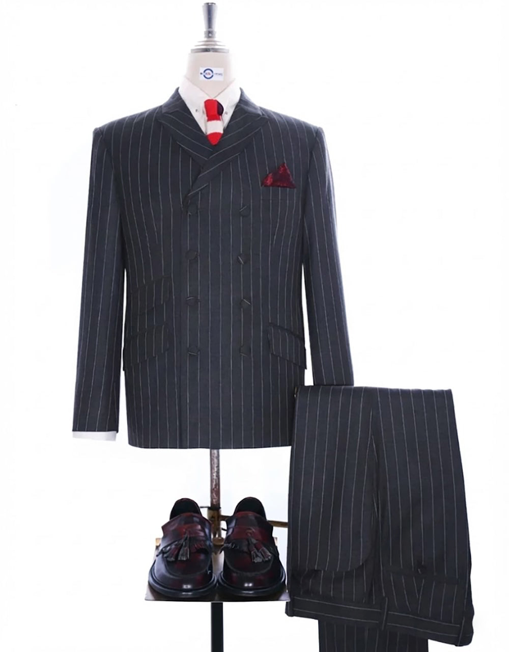 Charcoal Grey Striped Double Breasted Suit