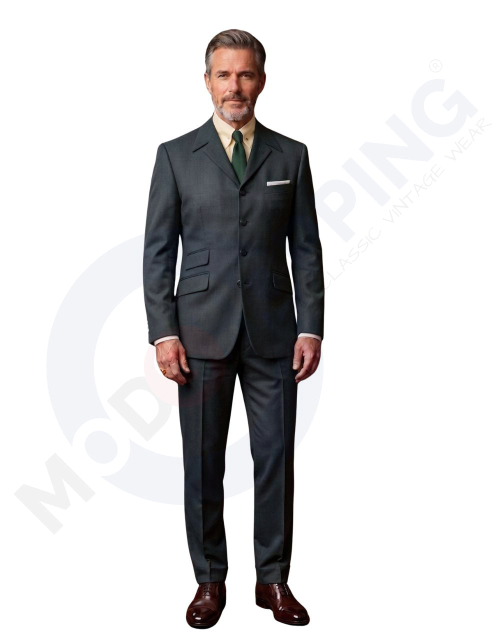 Charcoal Grey  Winged Lapels Suit 01