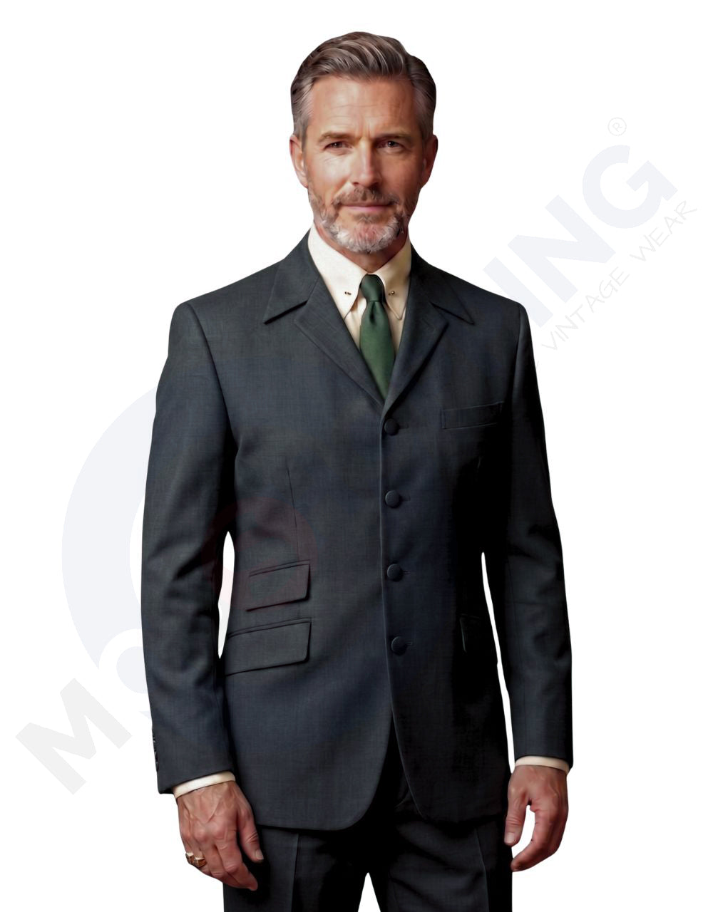 Charcoal Grey  Winged Lapels Suit 02
