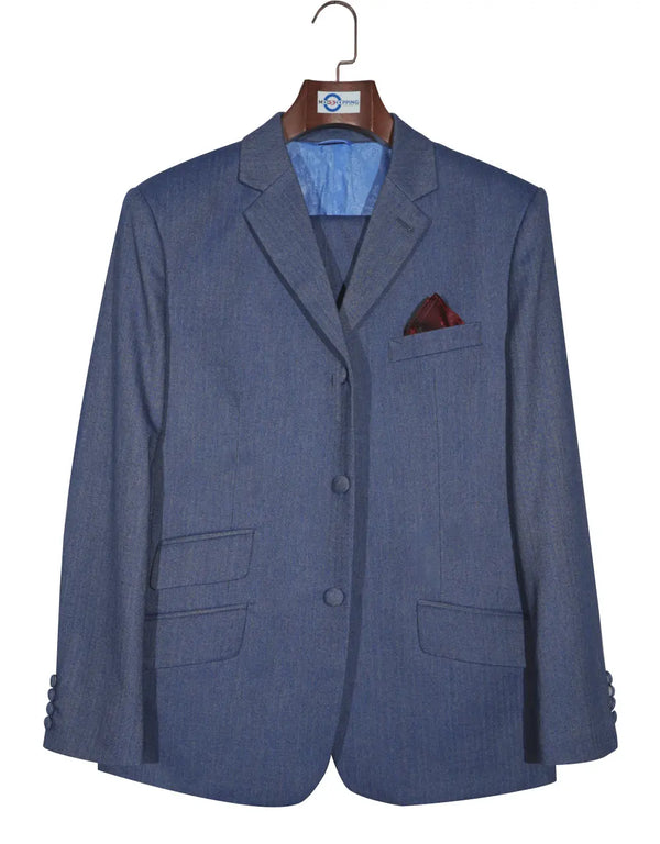 Copy of Mod Suit - Blue Grey Herringbone Tweed Suit 1-2 Pockets Modshopping Clothing