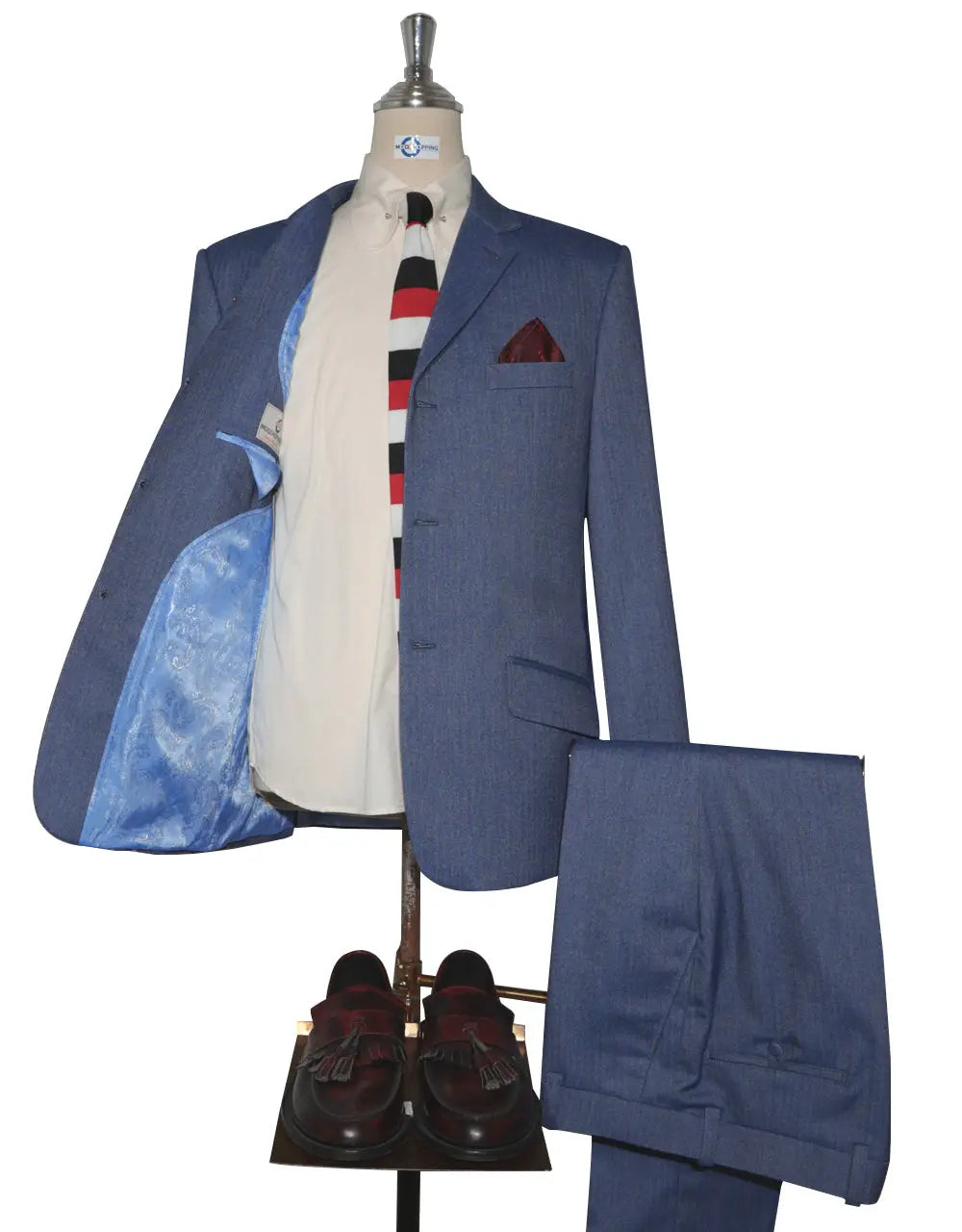 Copy of Mod Suit - Blue Grey Herringbone Tweed Suit 1-2 Pockets Modshopping Clothing