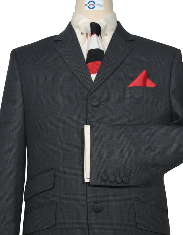 Copy of Mod Suit - Charcoal Prince Of Wales Check Notch Label Suit Modshopping Clothing
