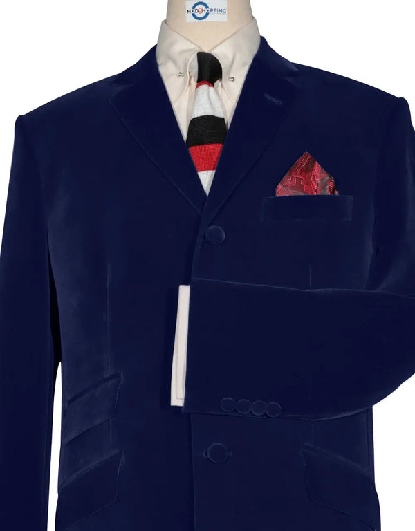 Copy of Velvet Jacket - 60s Mod Vintage Style Navy Blue Jacket Modshopping Clothing