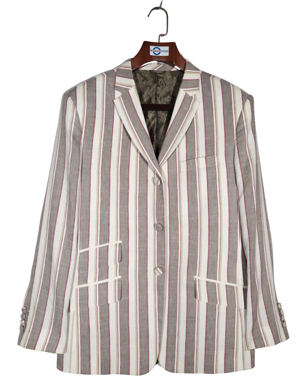Cream and Brown Striped Blazer 