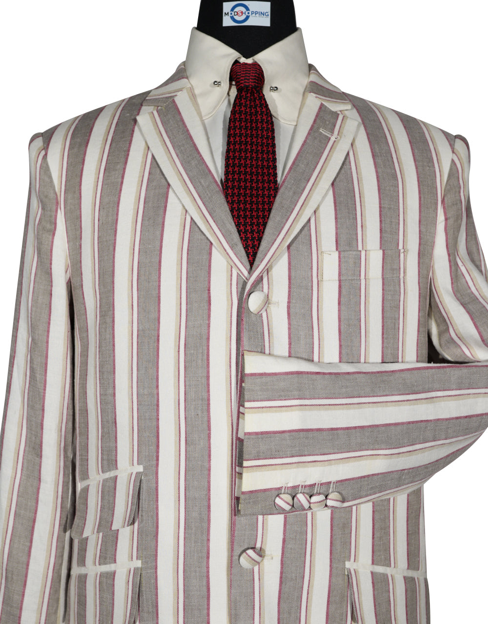 Cream and Brown Striped Blazer 