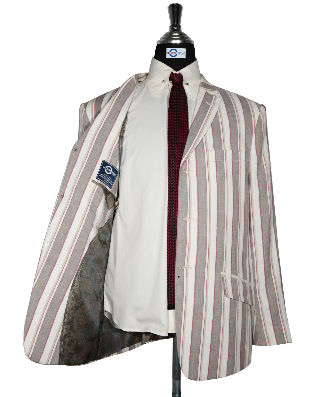 Cream and Brown Striped Blazer 