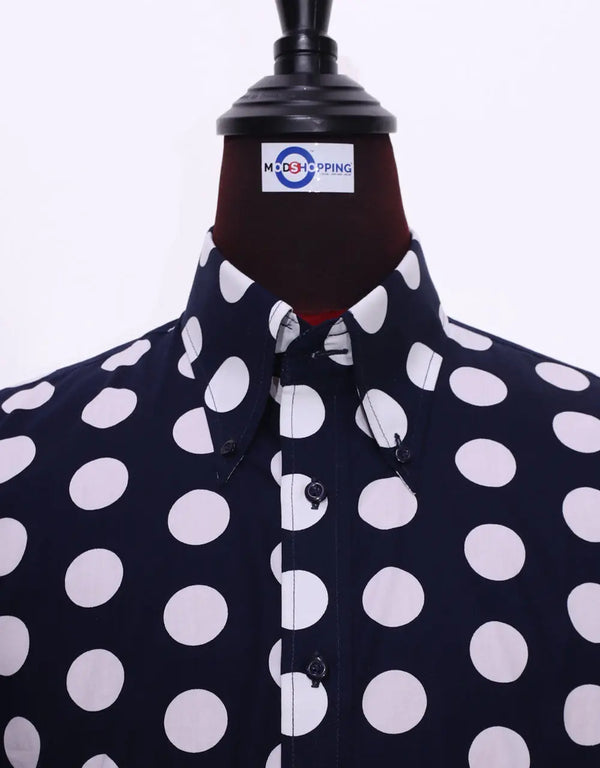 Dark Navy Blue Polka Dot Shirt Modshopping Clothing