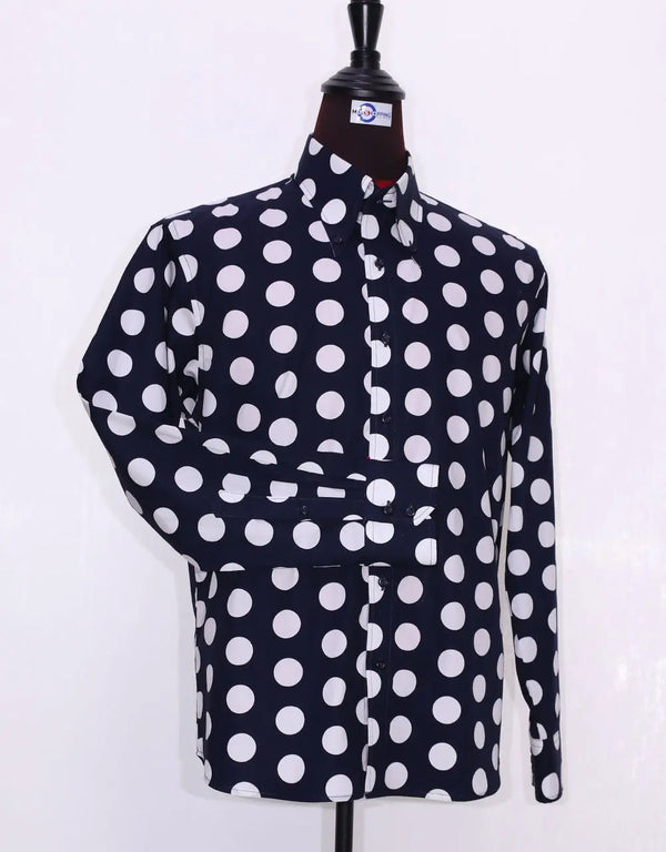 Dark Navy Blue Polka Dot Shirt Modshopping Clothing