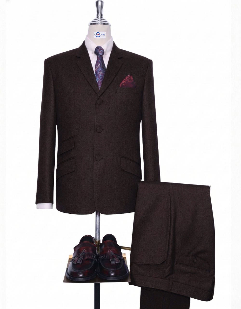 Dark Brown Herringbone Suit