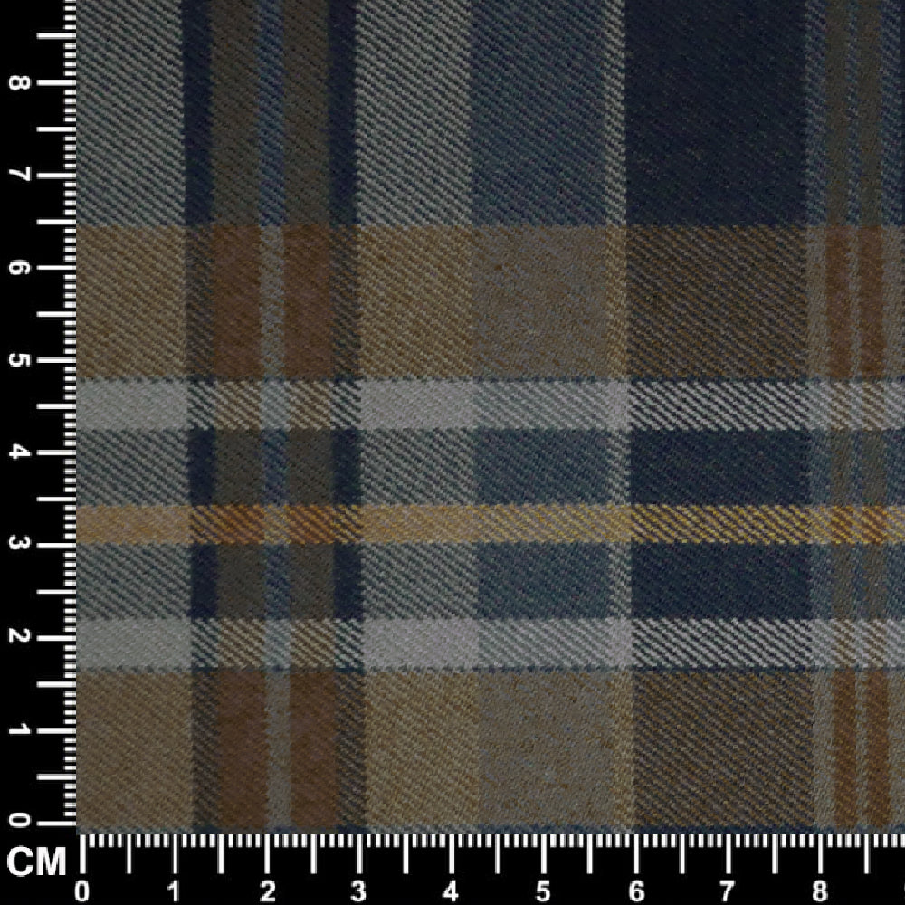Dark Navy Blue, Brown & Grey Tartan Check Fabric Size