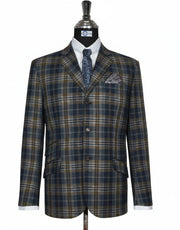 Dark Navy Blue Brown and Grey Tartan Check Jacket