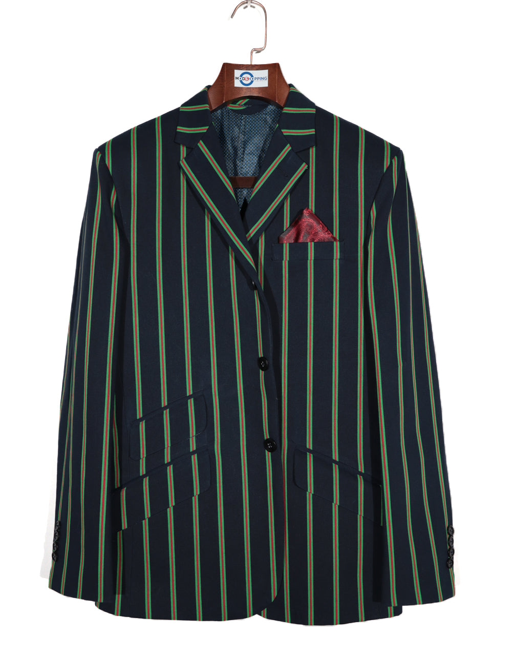 Dark Navy Blue and Green Striped Blazer