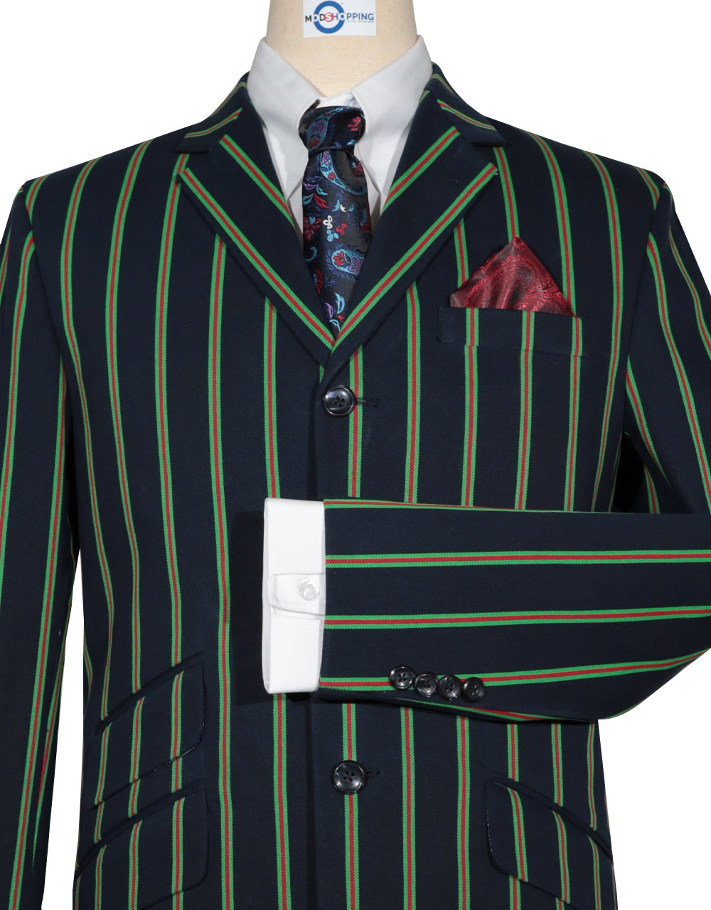 Dark Navy Blue and Green Striped Blazer