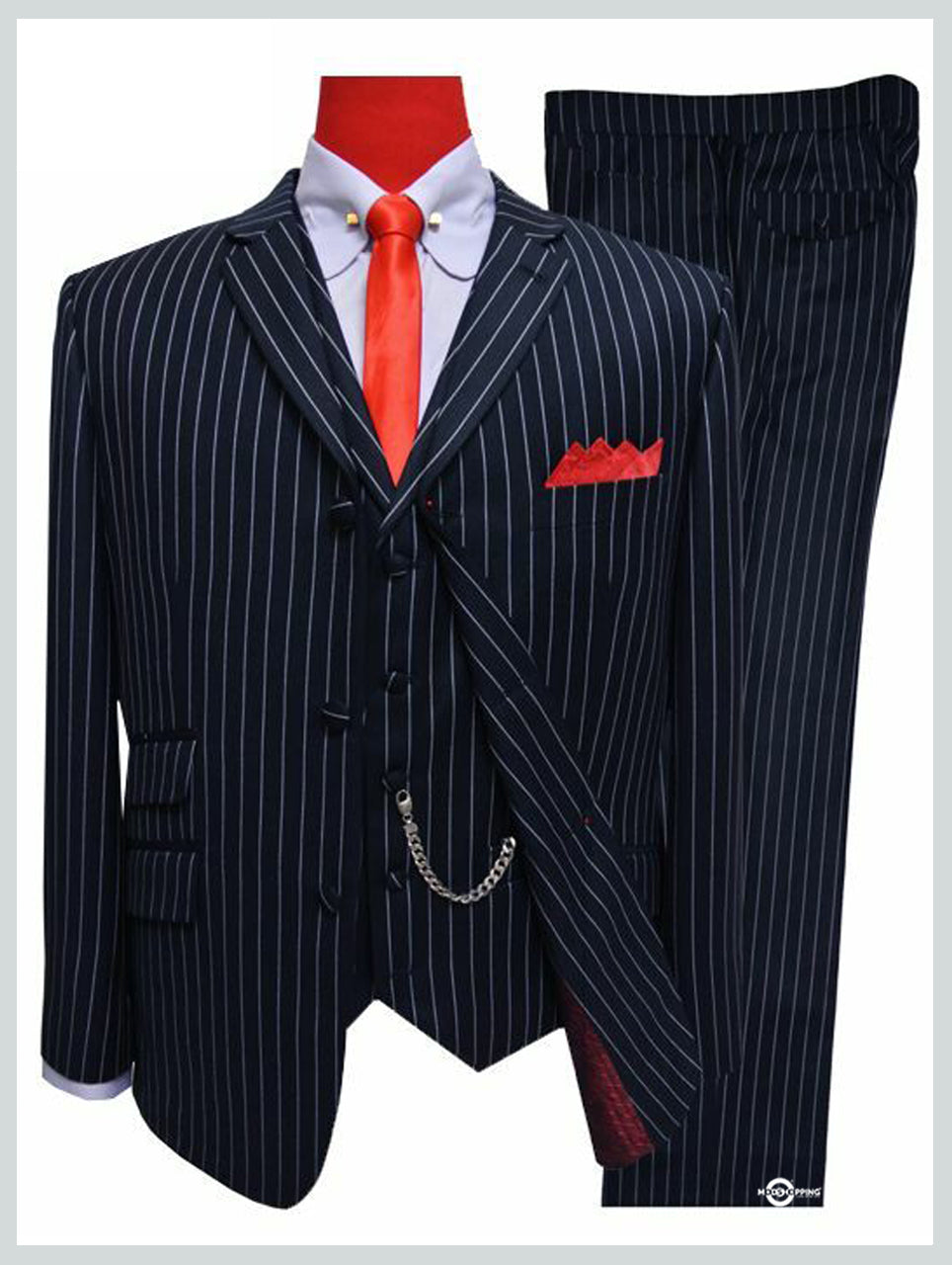 Dark Navy Blue and Grey Stripe Suit