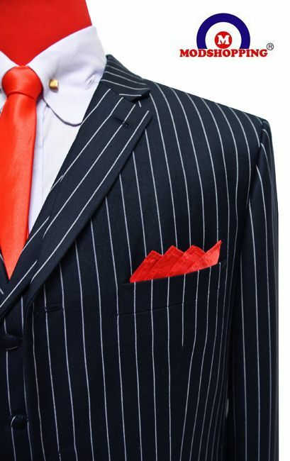 Dark Navy Blue and Grey Stripe Suit Chest