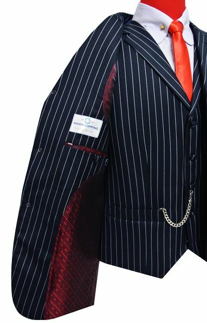 Dark Navy Blue and Grey Stripe Suit Lining