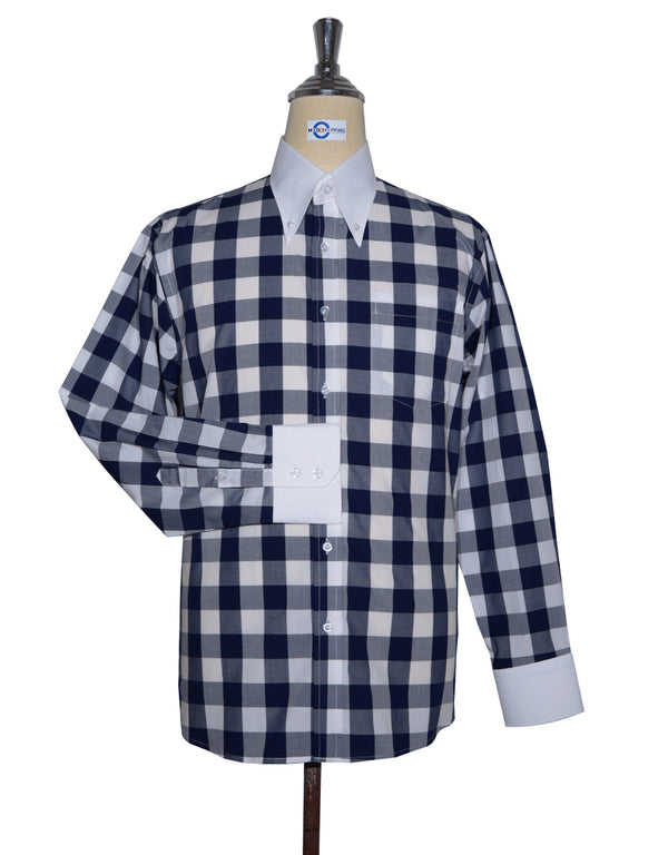 Button Down Collar Shirt | Navy Blue Gingham Check Shirt