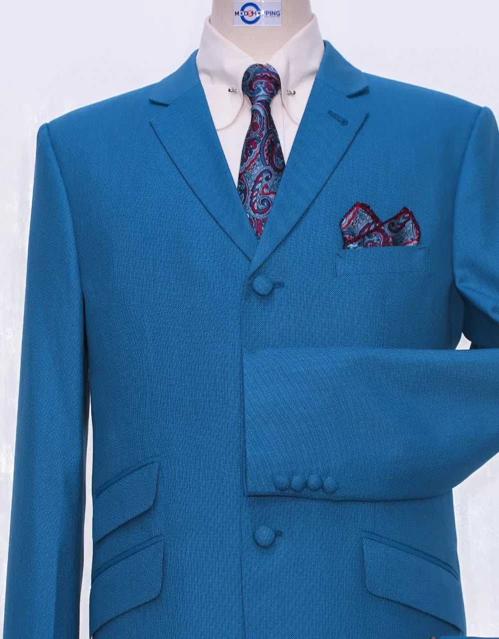 Deep Sky Blue Birdseye 3 Button 60s Fashion Blazer Jacket Modshopping Clothing