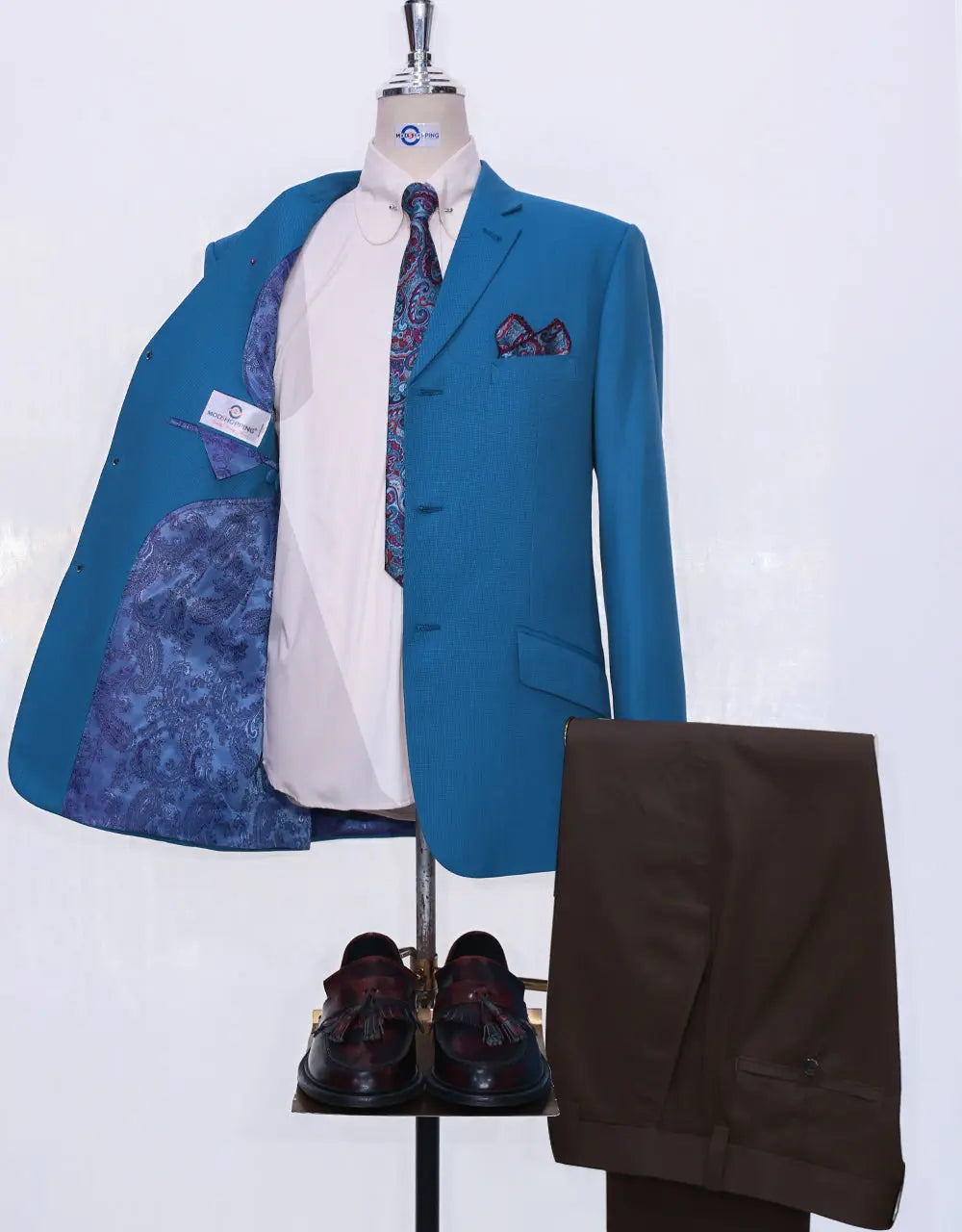 Deep Sky Blue Birdseye 3 Button 60s Fashion Blazer Jacket Modshopping Clothing