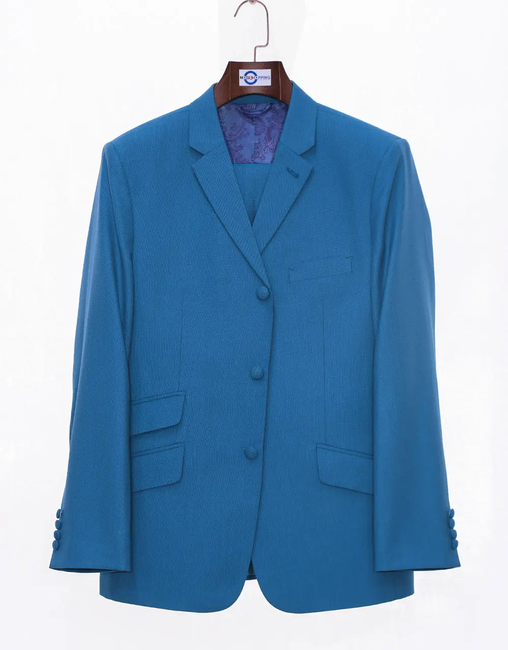 Deep Sky Blue Birdseye 3 Button 60s Fashion Blazer Jacket Modshopping Clothing