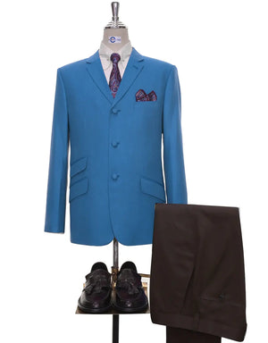 Deep Sky Blue Birdseye 3 Button 60s Fashion Blazer Jacket Modshopping Clothing