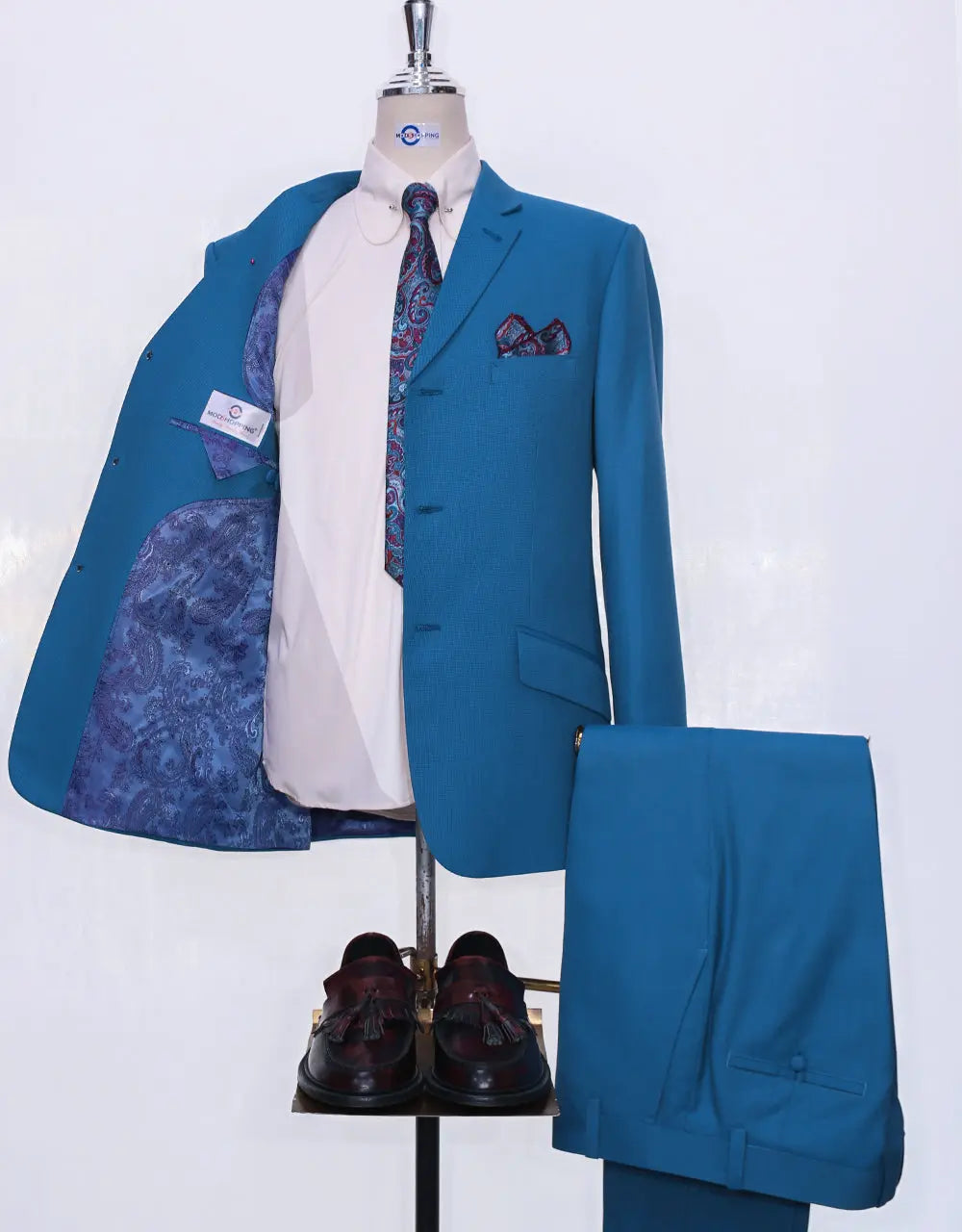 Deep Sky Blue Birdseye Suit Modshopping Clothing