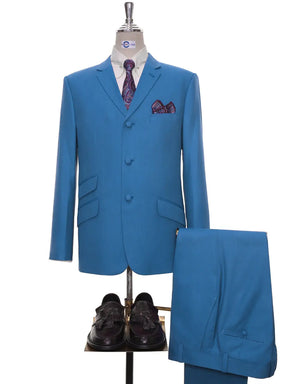 Deep Sky Blue Birdseye Suit Modshopping Clothing