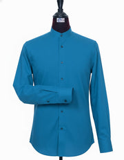 Deep Sky Blue Mandarin Collar Shirt