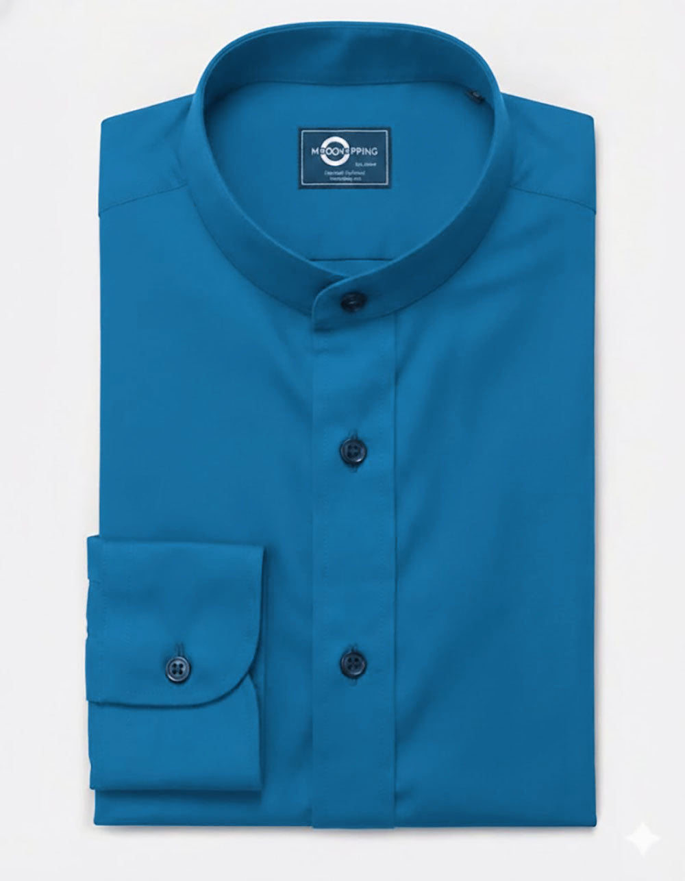 Deep Sky Blue Mandarin Collar Shirt