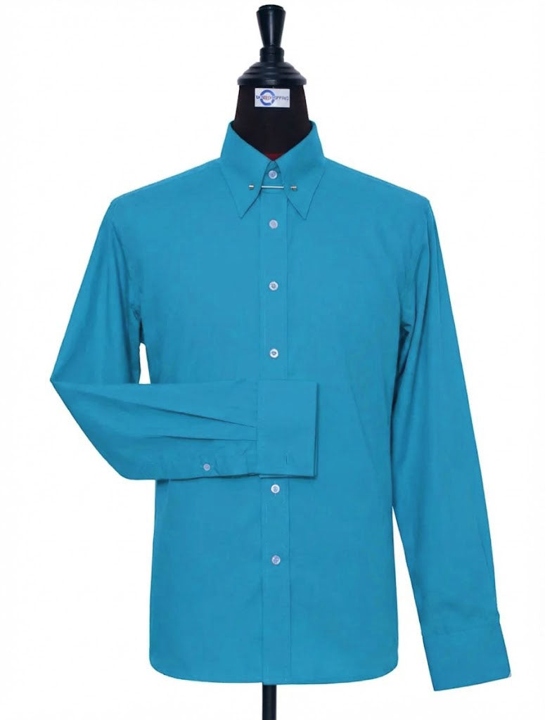 Deep Sky Blue Pin Collar Shirt
