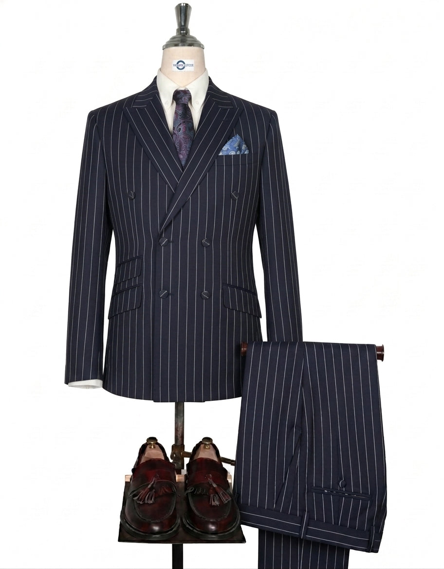 Deep Navy Blue Stripe Suit|.
