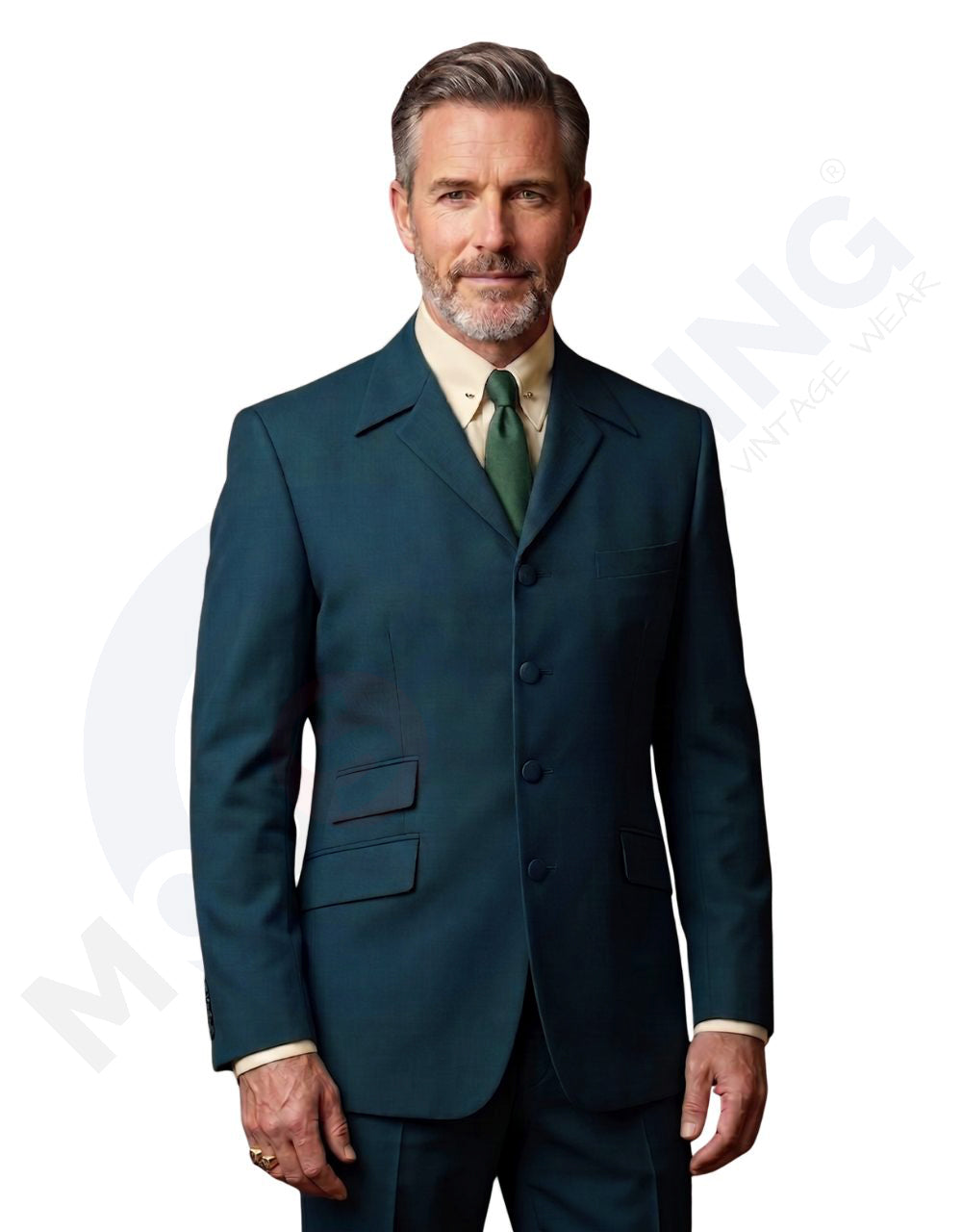 Deep Teal Winged Lapels Suit 02