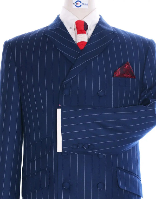 Double Breasted  Suit - Navy Blue Stripe Suit Modshopping Clothing