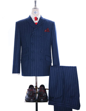 Double Breasted  Suit - Navy Blue Stripe Suit Modshopping Clothing