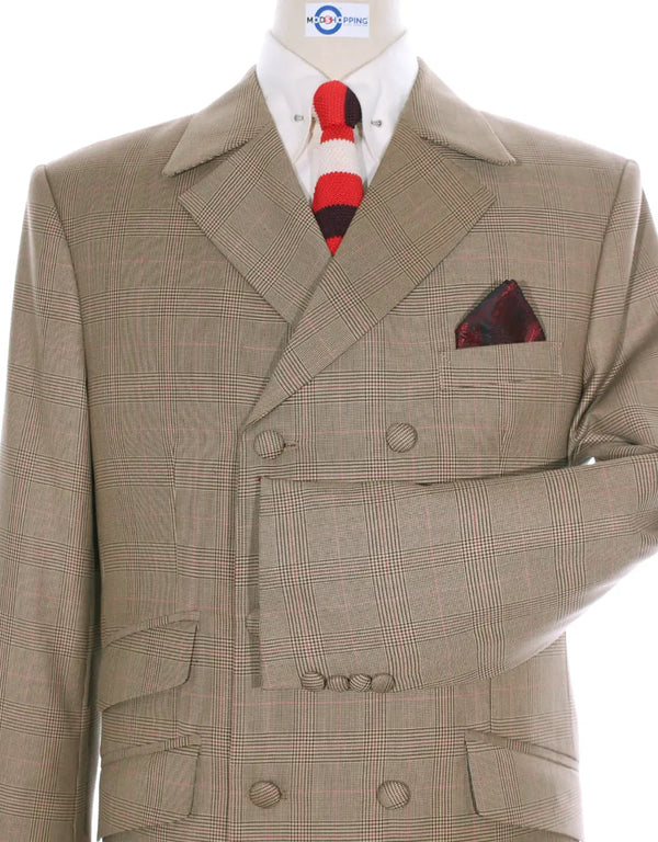 Double Breasted Suit | Brown Prince Of Wales Check Suit Modshopping Clothing