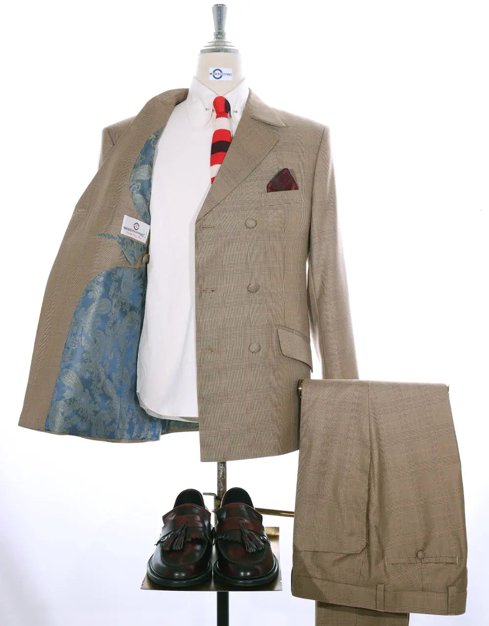 Double Breasted Suit | Brown Prince Of Wales Check Suit Modshopping Clothing