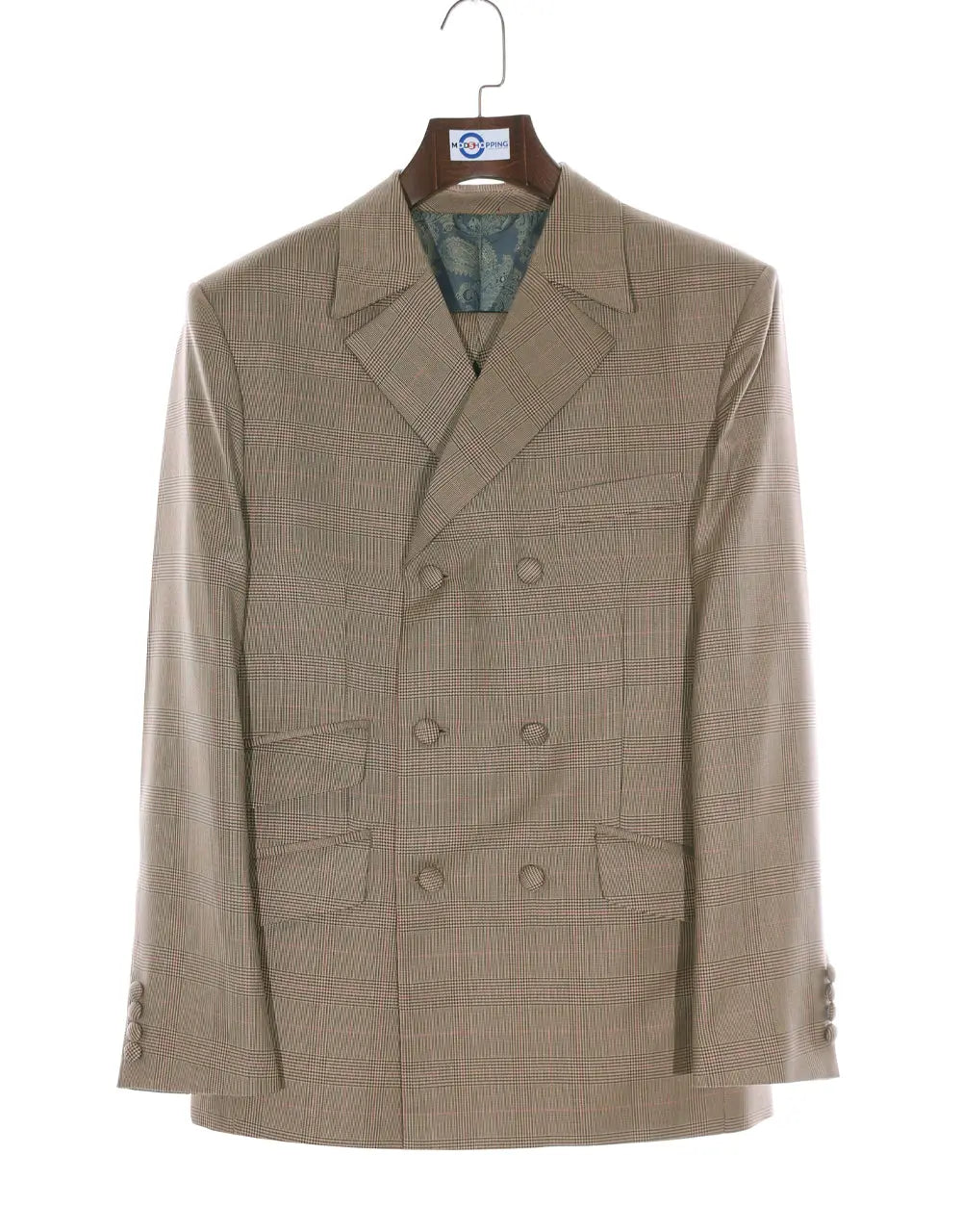Double Breasted Suit | Brown Prince Of Wales Check Suit Modshopping Clothing