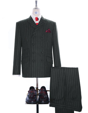 Double Breasted Suit - Charcoal Grey Stripe Suit Modshopping Clothing