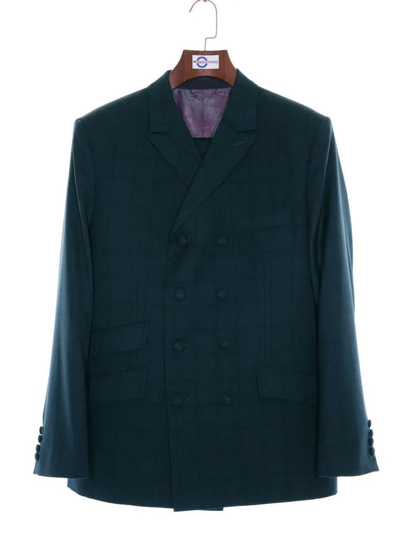 Double Breasted Suit - Dark Sea Green Windowpane Suit Modshopping Clothing