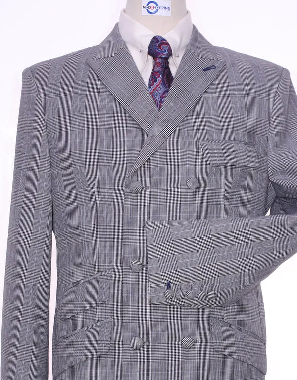Double Breasted Suit | Grey Prince Of Wales Check Suit Modshopping Clothing