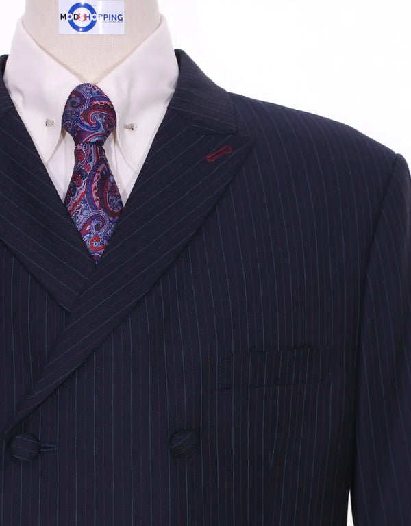 Double Breasted Suit | Navy Blue Pinstriped Suit 60s Style Modshopping Clothing