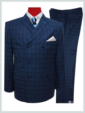 Double Breasted Suit | Navy Blue Prince Of Wales Suit Modshopping Clothing